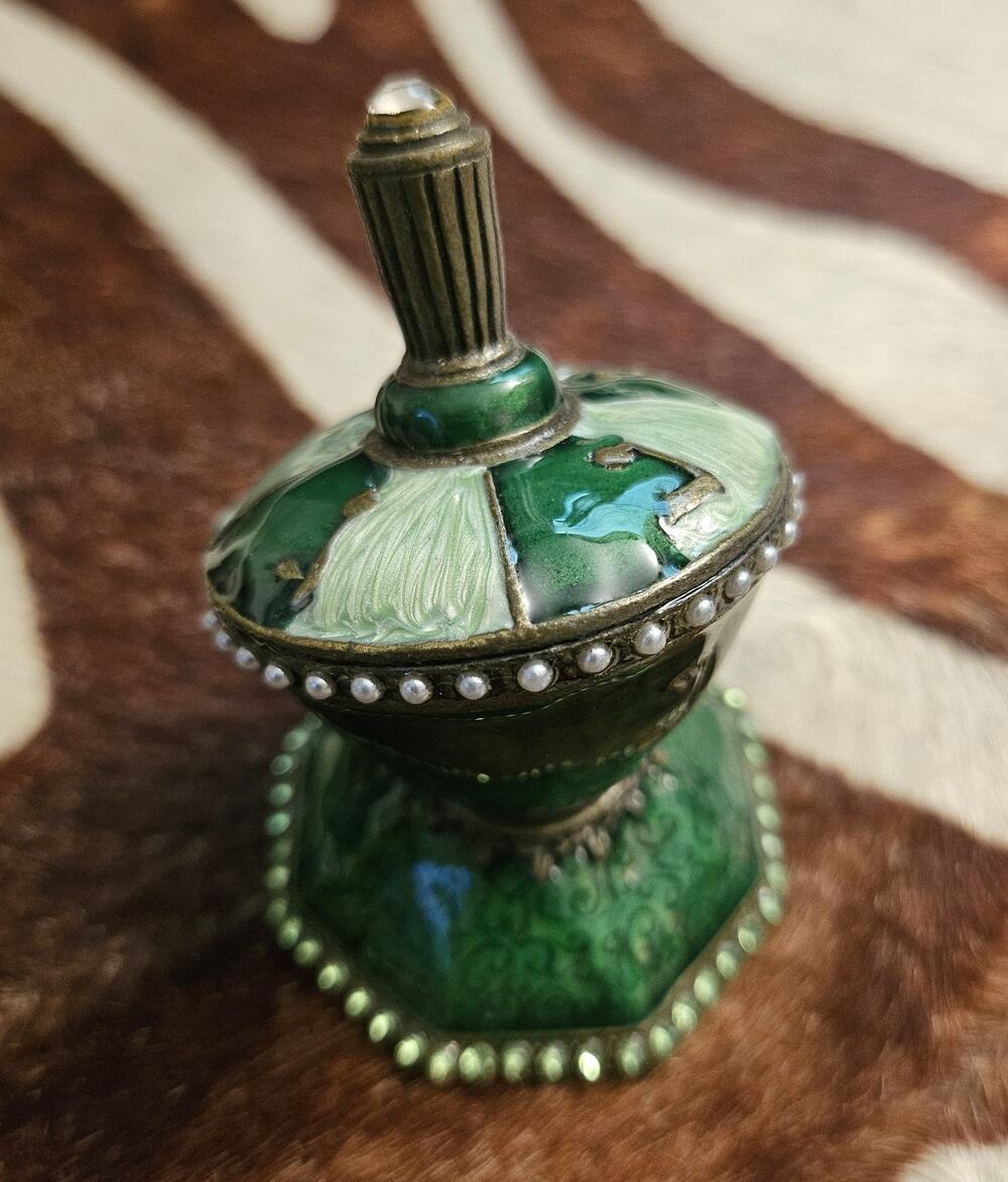 New Jeweled Decorative Dreidel Enamel Solid Pewter Base Swarovski Crystals Green